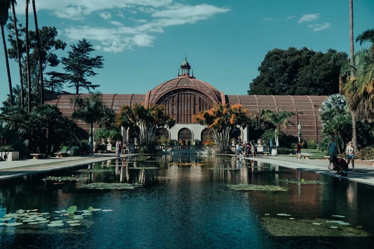 The Botanical Building and Lily Pond reflecting pool at Balboa Park, San Diego